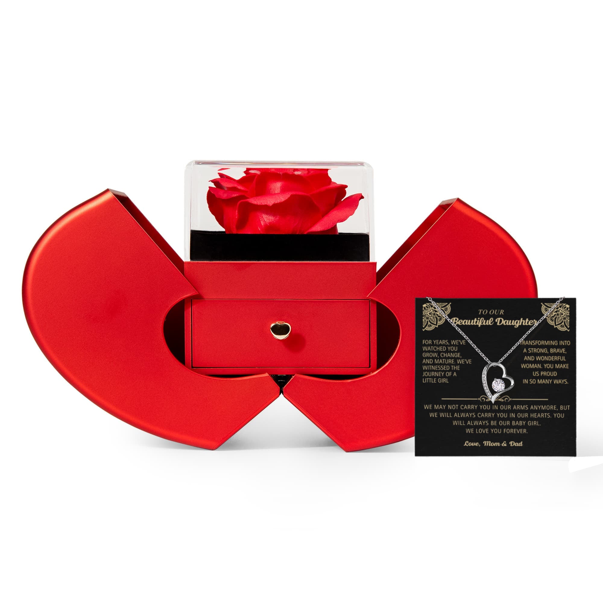 To Our Beautiful Daughter - Forever Love Necklace with Red Heart Rose Box