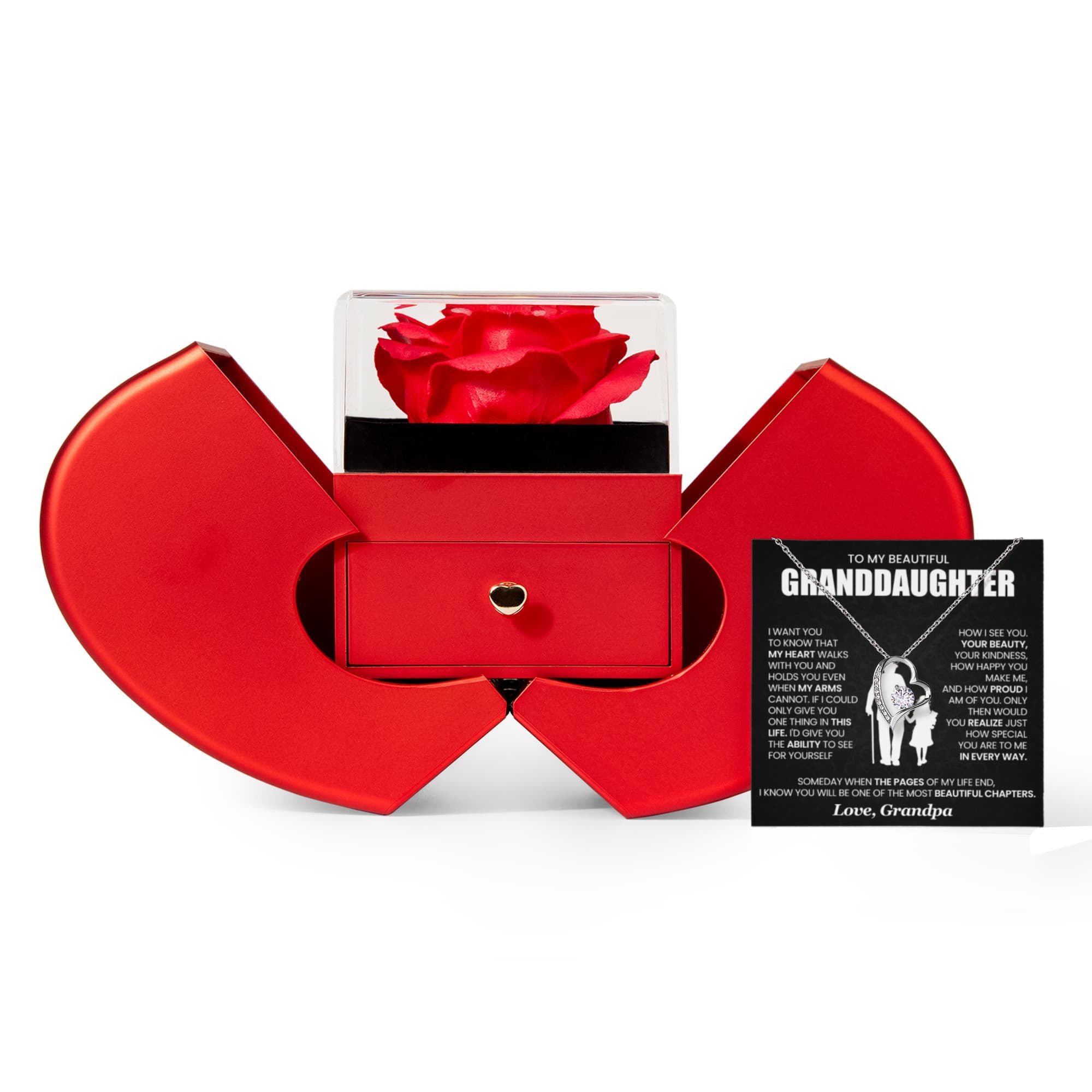 To My Beautiful Granddaughter Forever Love Necklace with Red Heart Rose Box