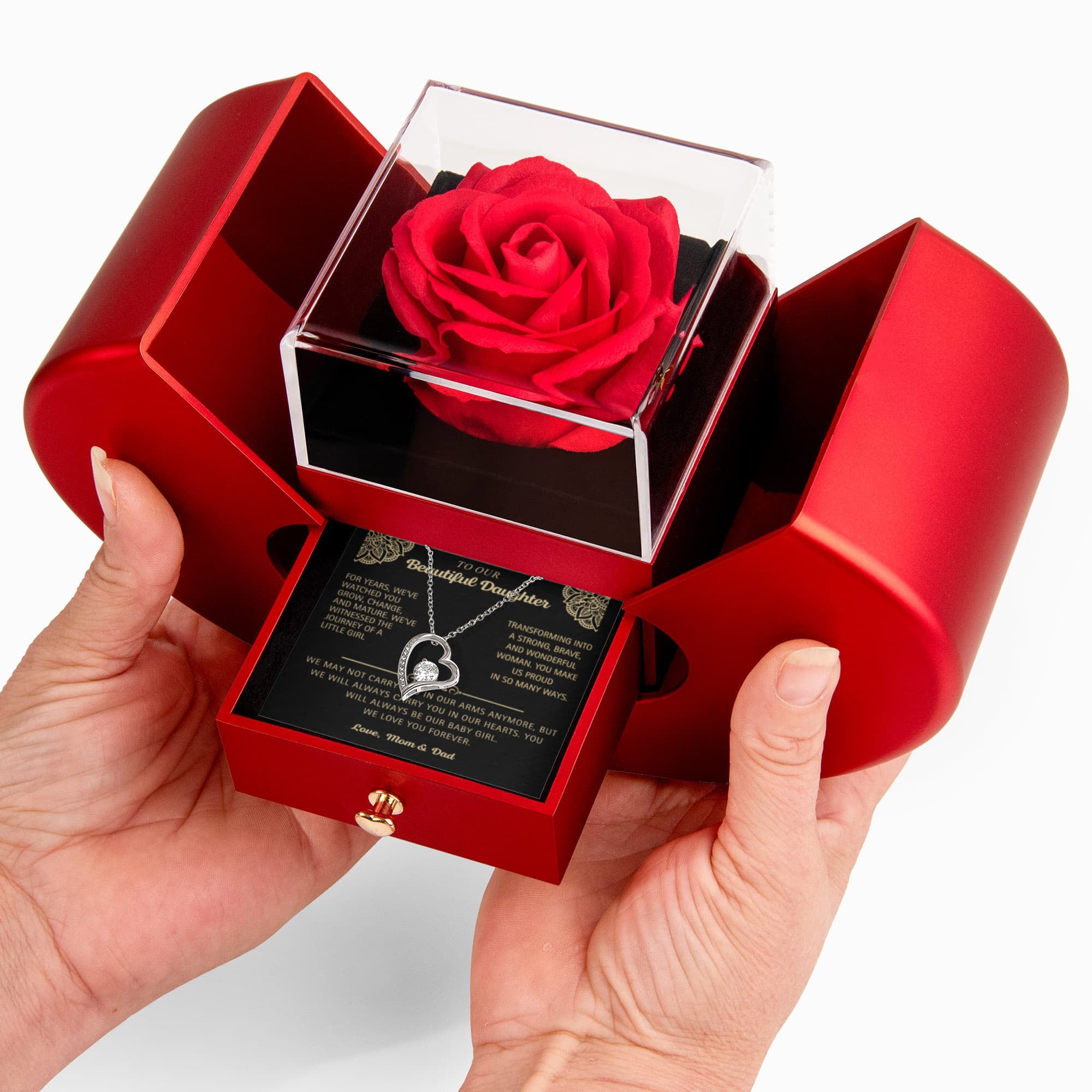 To Our Beautiful Daughter - Forever Love Necklace with Red Heart Rose Box