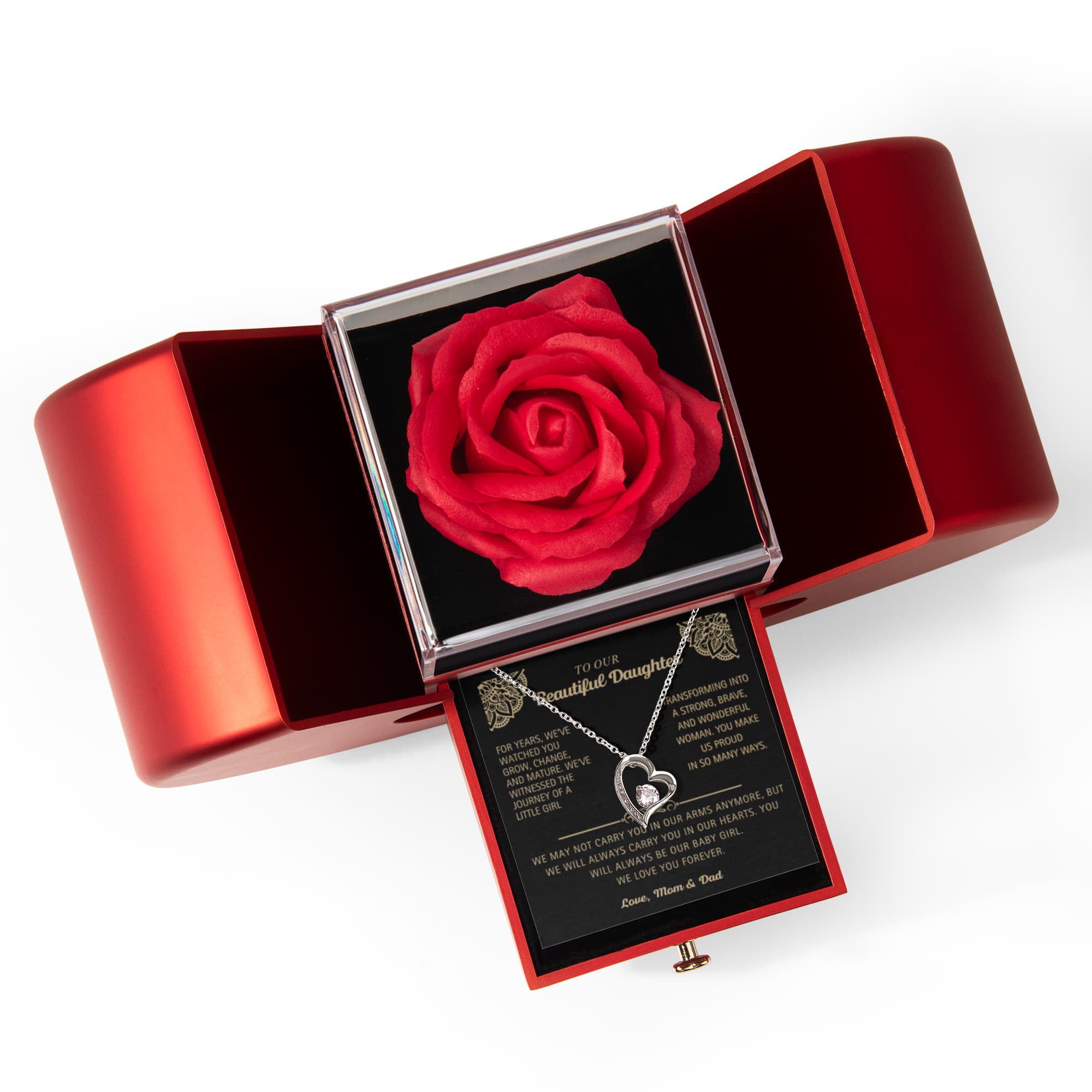 To Our Beautiful Daughter - Forever Love Necklace with Red Heart Rose Box