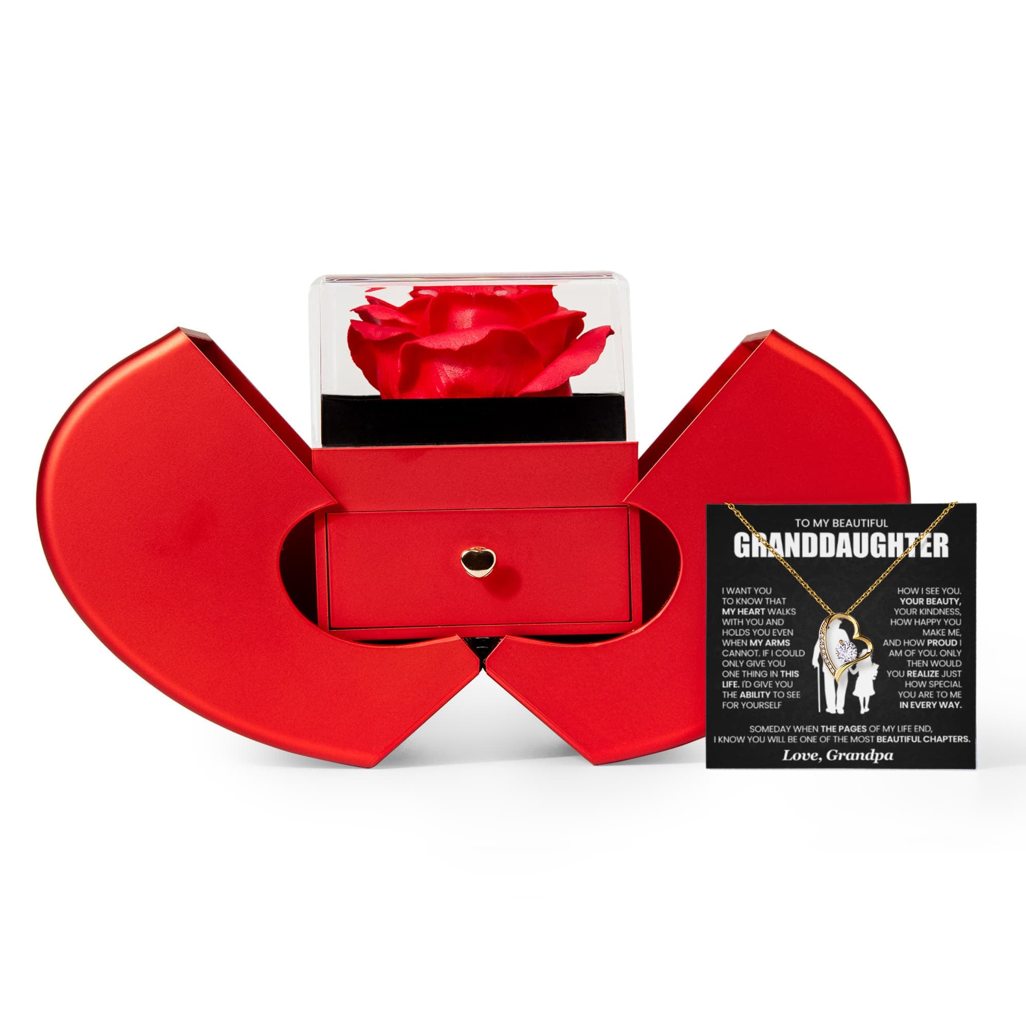 To My Beautiful Granddaughter Forever Love Necklace with Red Heart Rose Box