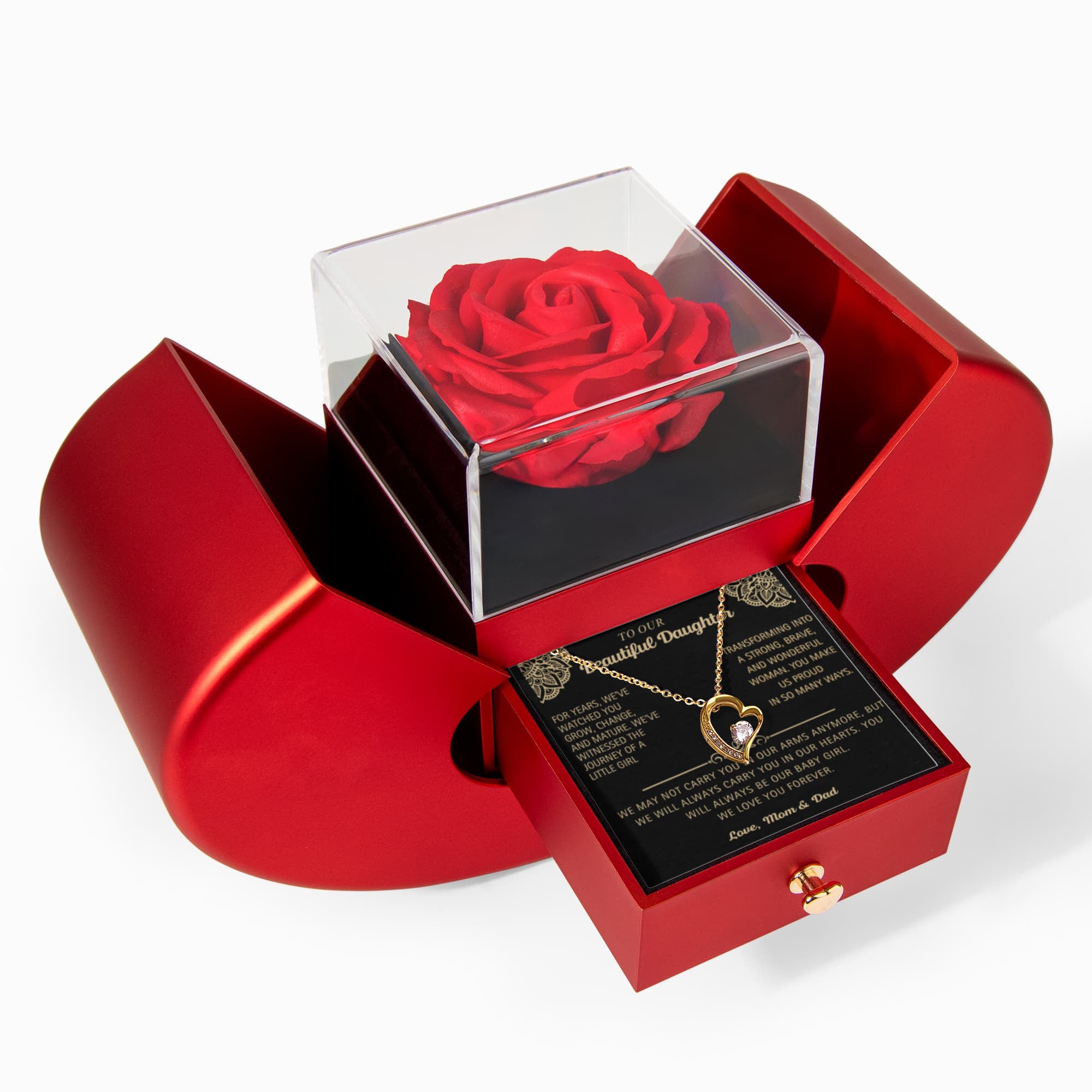 To Our Beautiful Daughter - Forever Love Necklace with Red Heart Rose Box