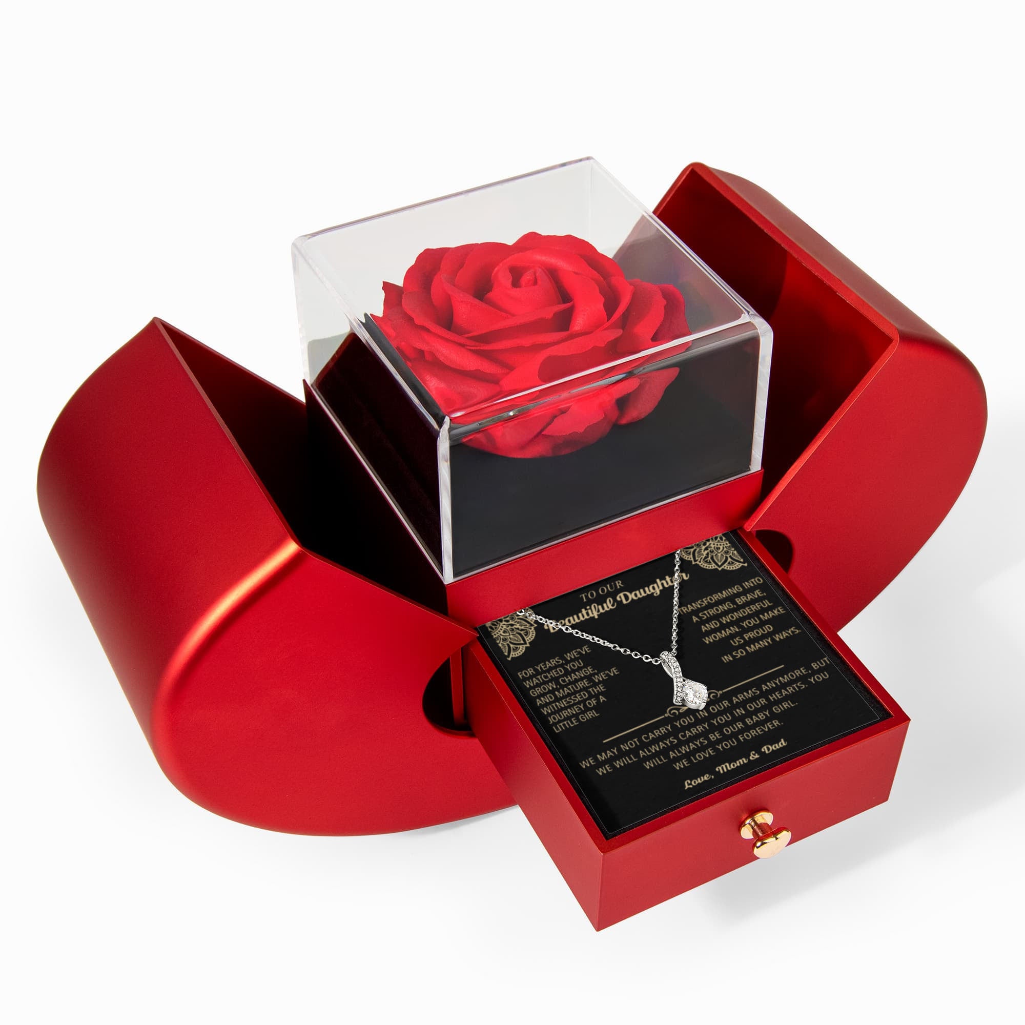 To Our Beautiful Daughter - Alluring Beauty with Red Heart Rose Box