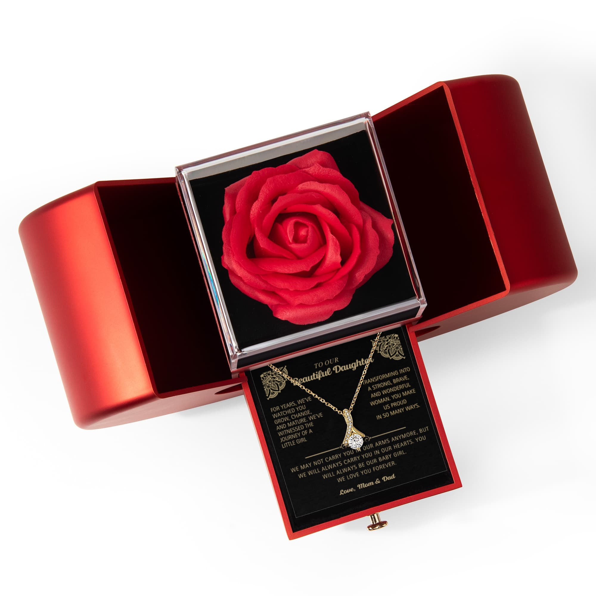 To Our Beautiful Daughter - Alluring Beauty with Red Heart Rose Box