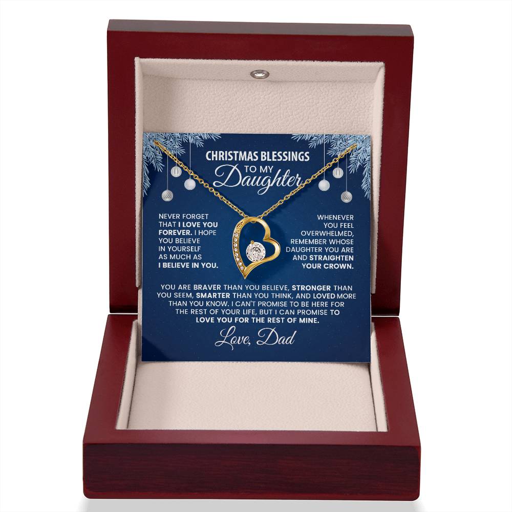 Christmas Blessings Daughter Necklace from Dad – Heart Pendant with Inspirational Message Card