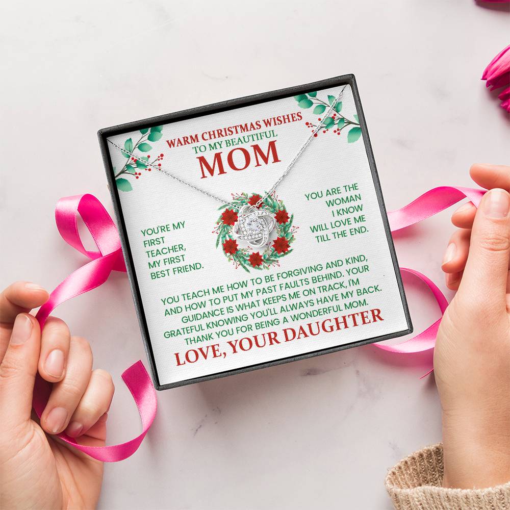 Christmas Necklace Gift for Mom from Daughter – Warm Christmas Wishes Message Card Jewelry | Holiday Gift for Mother