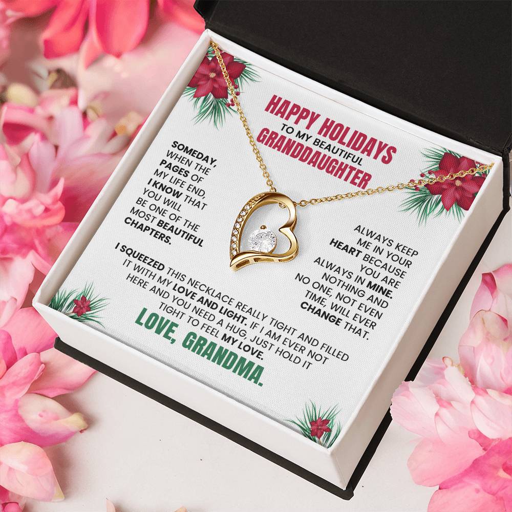 Happy Holidays Necklace for Granddaughter – Christmas Gift from Grandma with Heart Pendant & Message Card