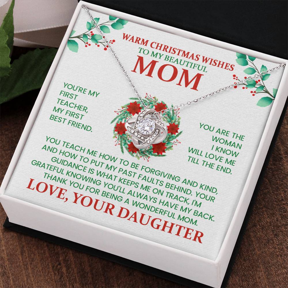 Christmas Necklace Gift for Mom from Daughter – Warm Christmas Wishes Message Card Jewelry | Holiday Gift for Mother