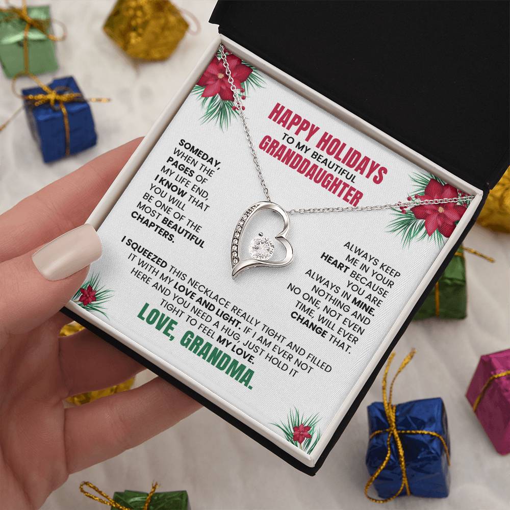 Happy Holidays Necklace for Granddaughter – Christmas Gift from Grandma with Heart Pendant & Message Card