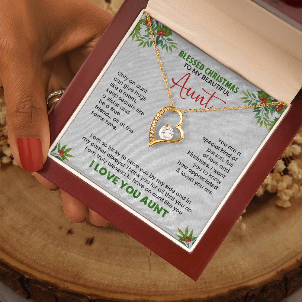 Christmas Necklace for Aunt – Blessed Christmas Message Card Gift, Heart Pendant Jewelry for Auntie