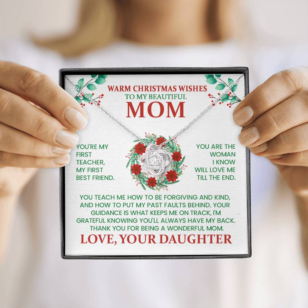 Christmas Necklace Gift for Mom from Daughter – Warm Christmas Wishes Message Card Jewelry | Holiday Gift for Mother