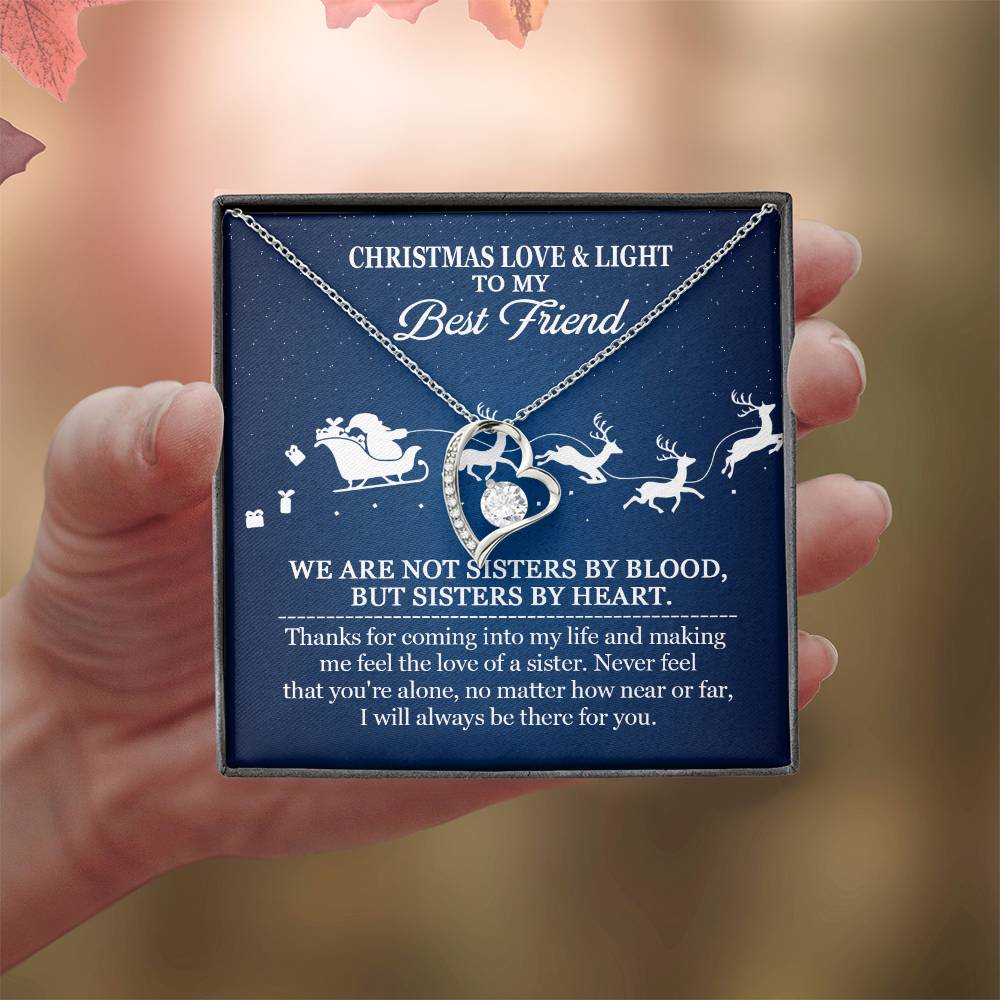 Best Friend Christmas Necklace – Sisters by Heart Gift, Holiday Heart Pendant with Message Card