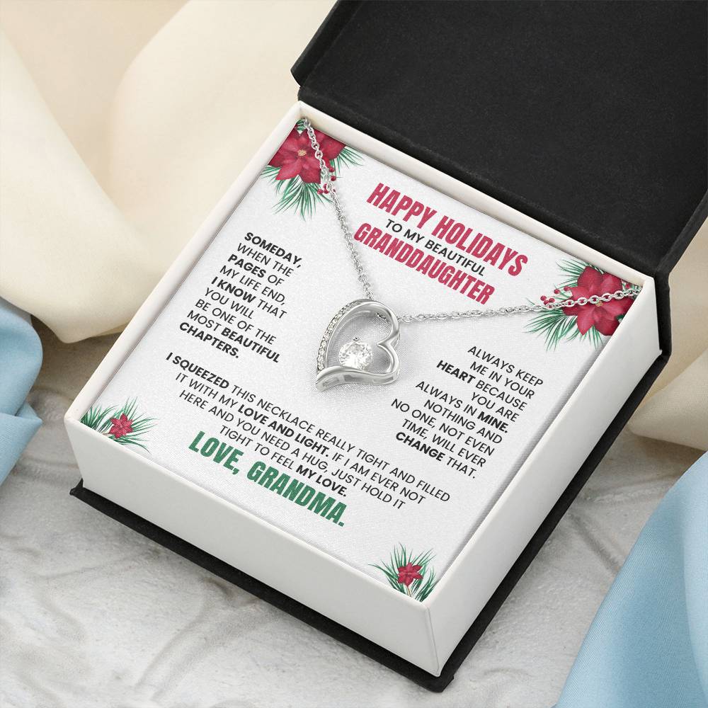 Happy Holidays Necklace for Granddaughter – Christmas Gift from Grandma with Heart Pendant & Message Card