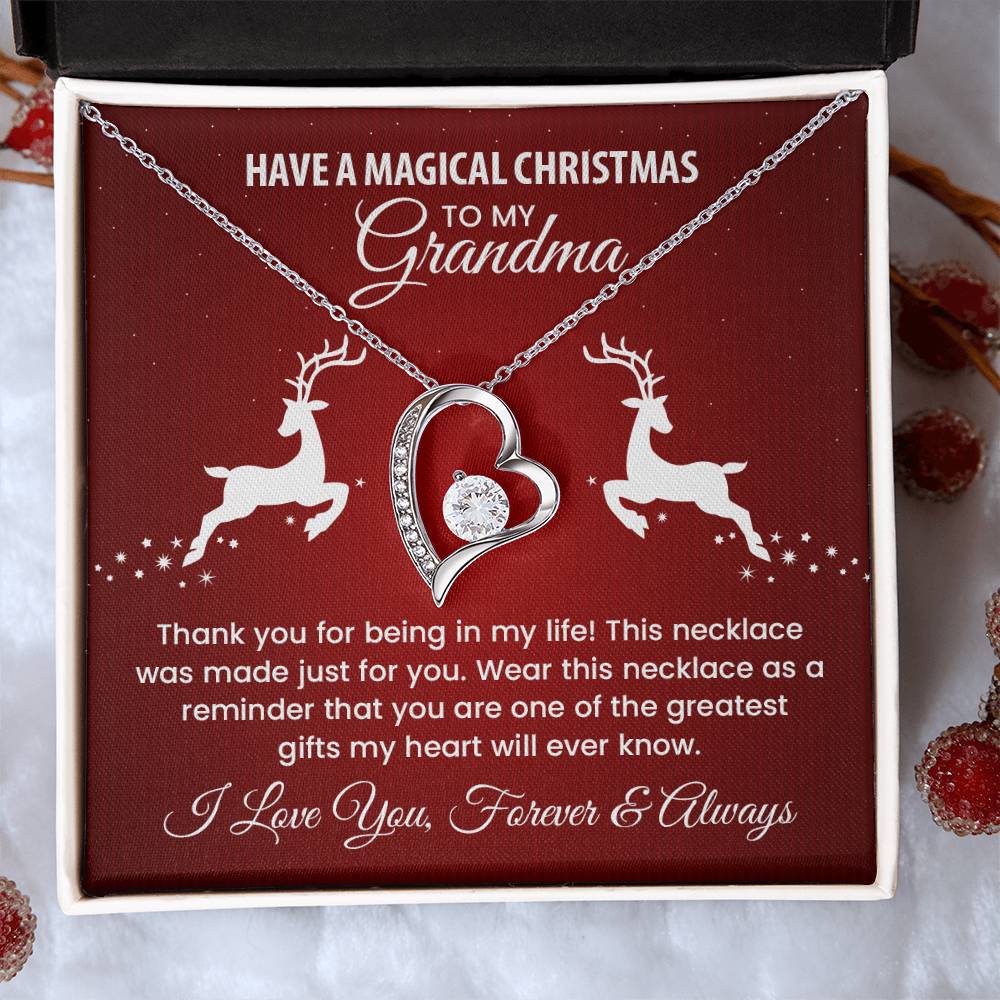 Christmas Necklace for Grandma – Magical Christmas Heart Pendant Gift with Message Card