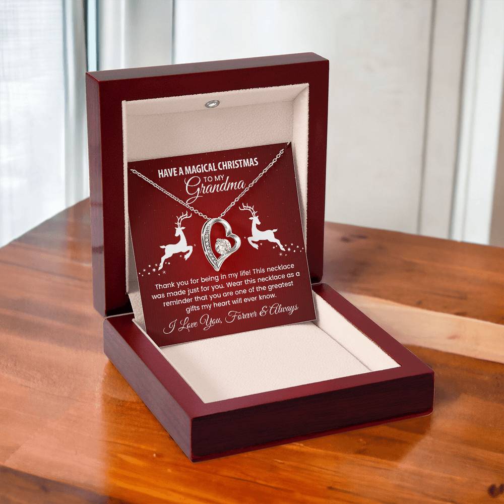 Christmas Necklace for Grandma – Magical Christmas Heart Pendant Gift with Message Card