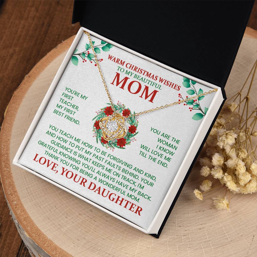 Christmas Necklace Gift for Mom from Daughter – Warm Christmas Wishes Message Card Jewelry | Holiday Gift for Mother
