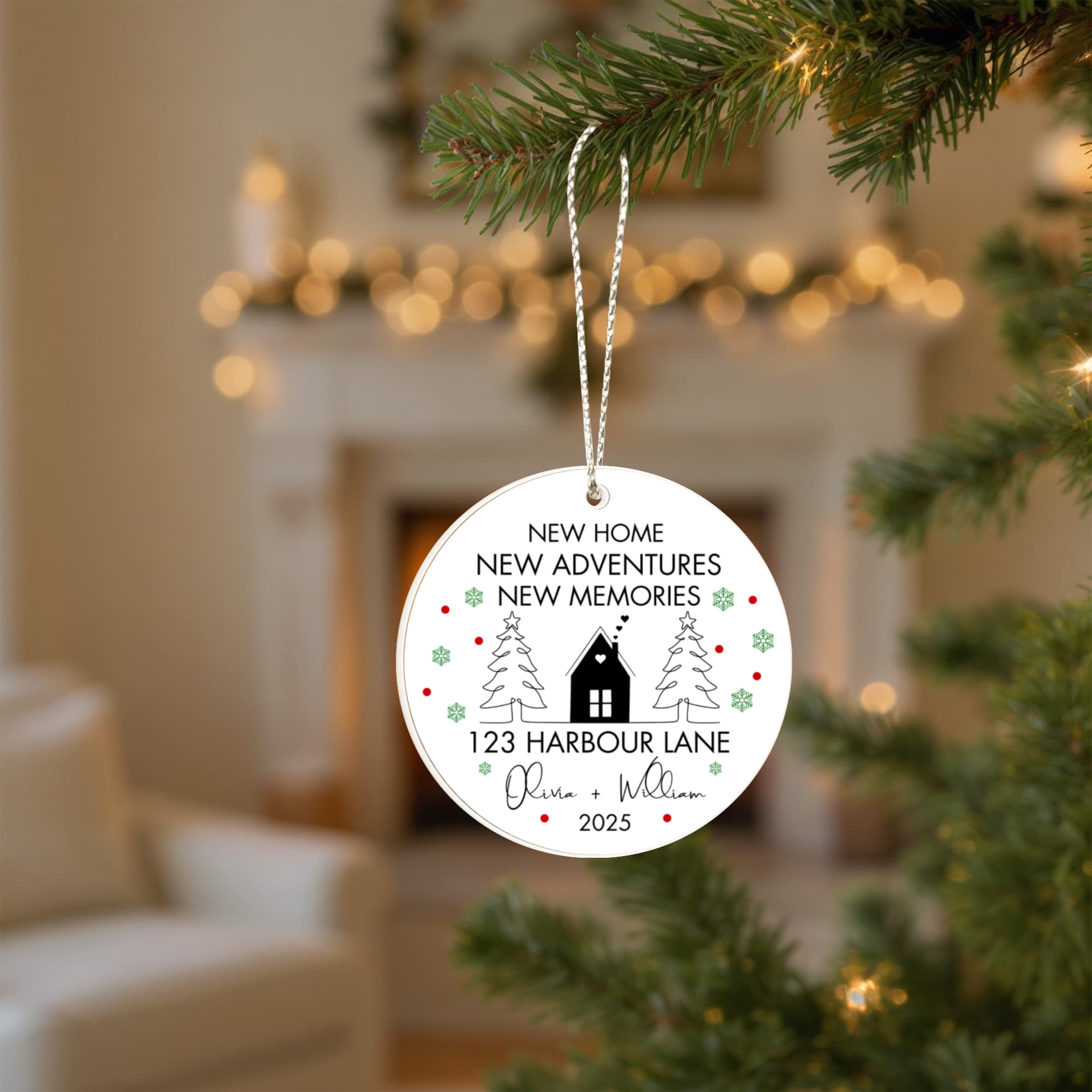 Personalized New Home Ornament – Custom Address & Names Christmas Keepsake for New Adventures 2025