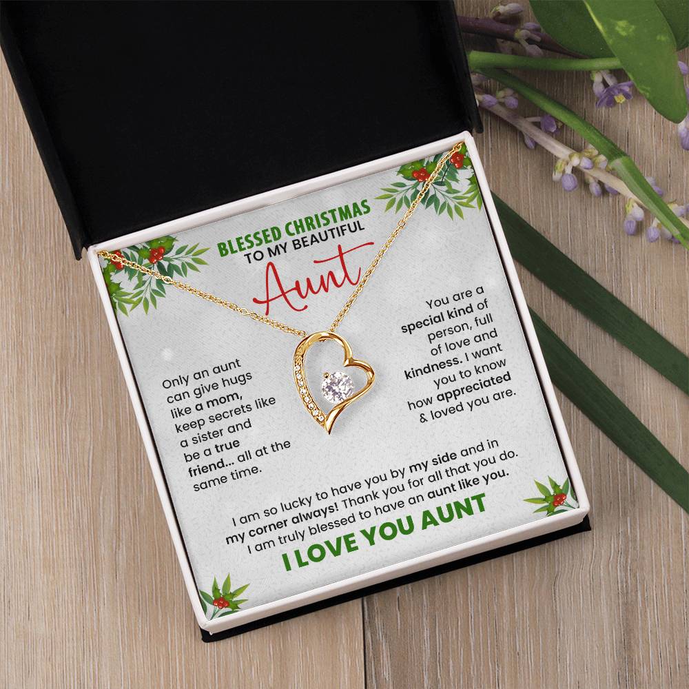 Christmas Necklace for Aunt – Blessed Christmas Message Card Gift, Heart Pendant Jewelry for Auntie