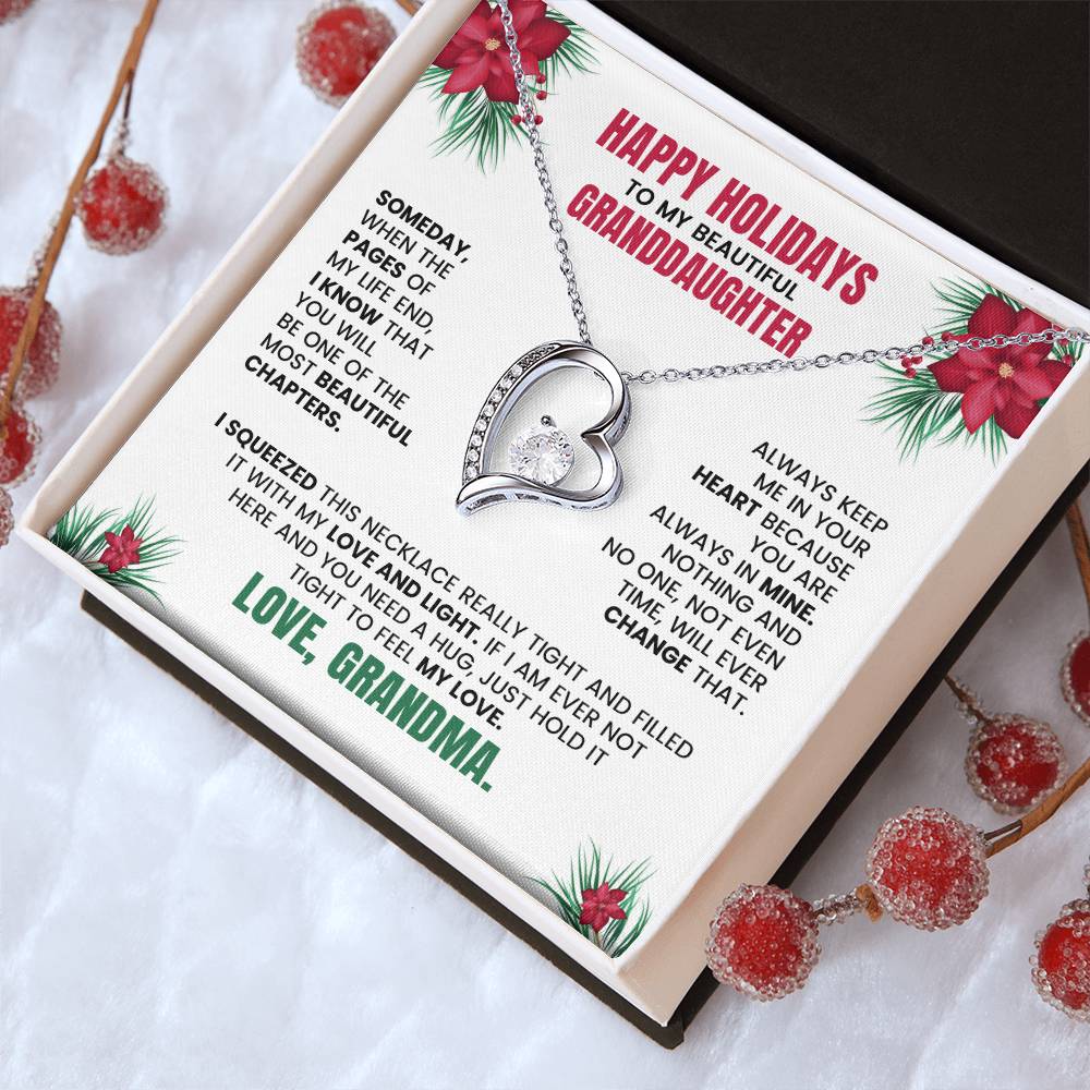 Happy Holidays Necklace for Granddaughter – Christmas Gift from Grandma with Heart Pendant & Message Card